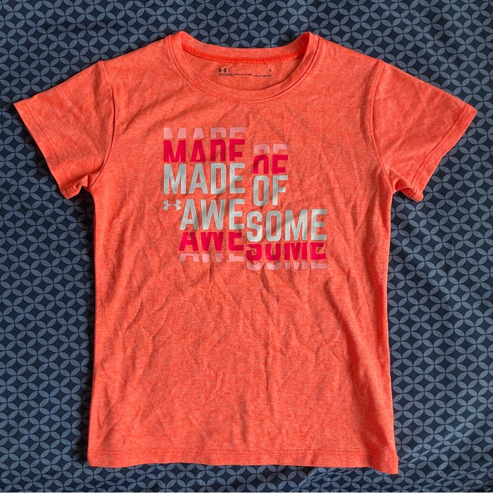 Girl’s Under Armor Cotton Orange Heatgear Tee Girl’s S(6) Soft